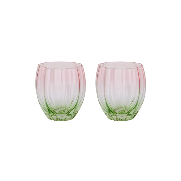 Coast to Coast Lotti Tulip Glass Tumbler Pink/Green 8x4x10cm (Set of 2) | Minimax