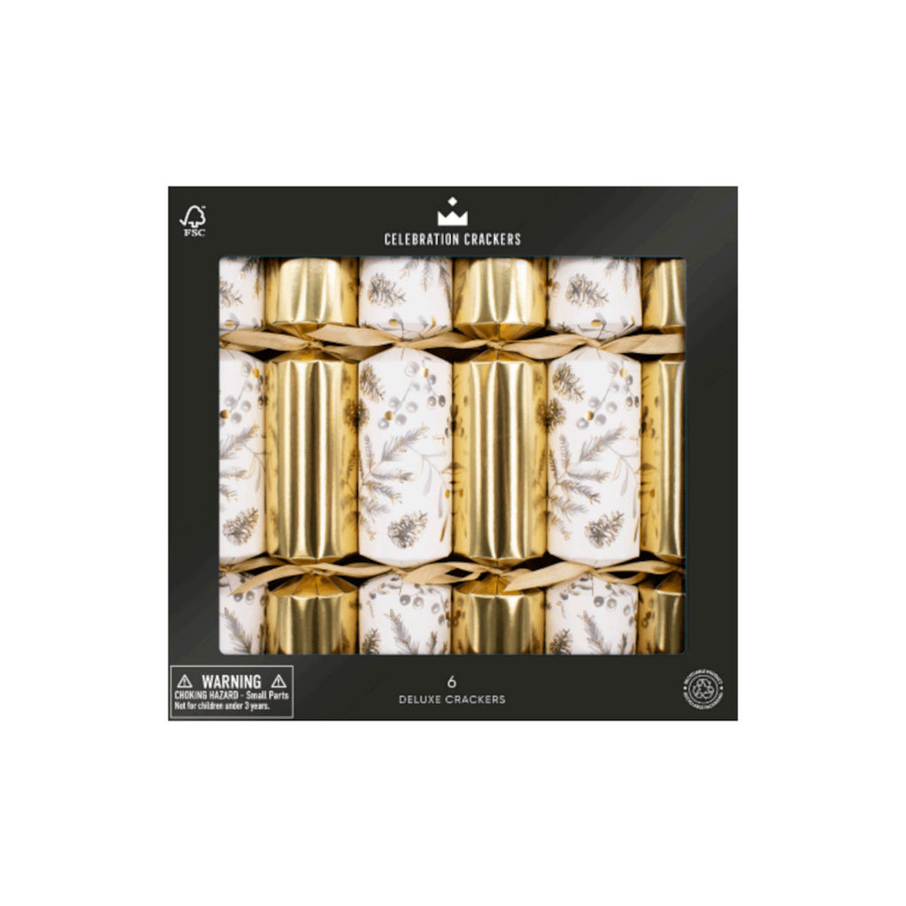 Celebration Crackers Deluxe Golden Botanical Christmas Crackers 30cm (Set of 6) | Minimax