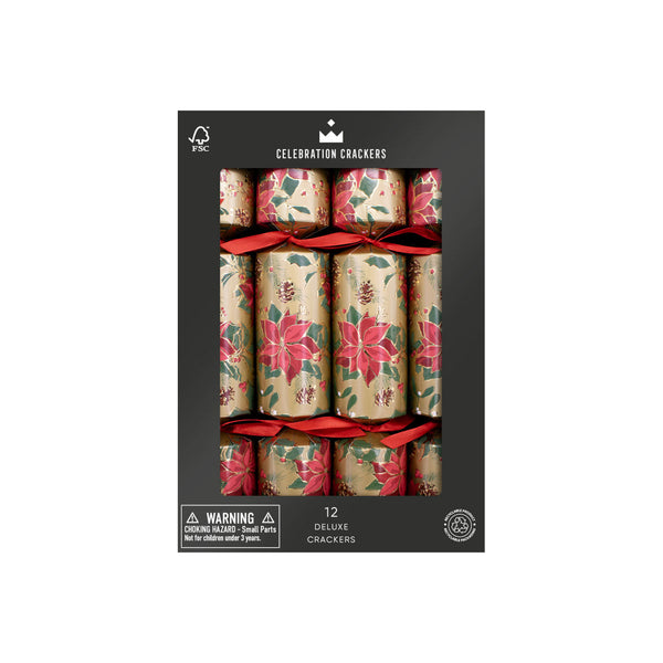 Celebration Crackers Deluxe Poinsettia Christmas Crackers 30cm (Set of 12) | Minimax