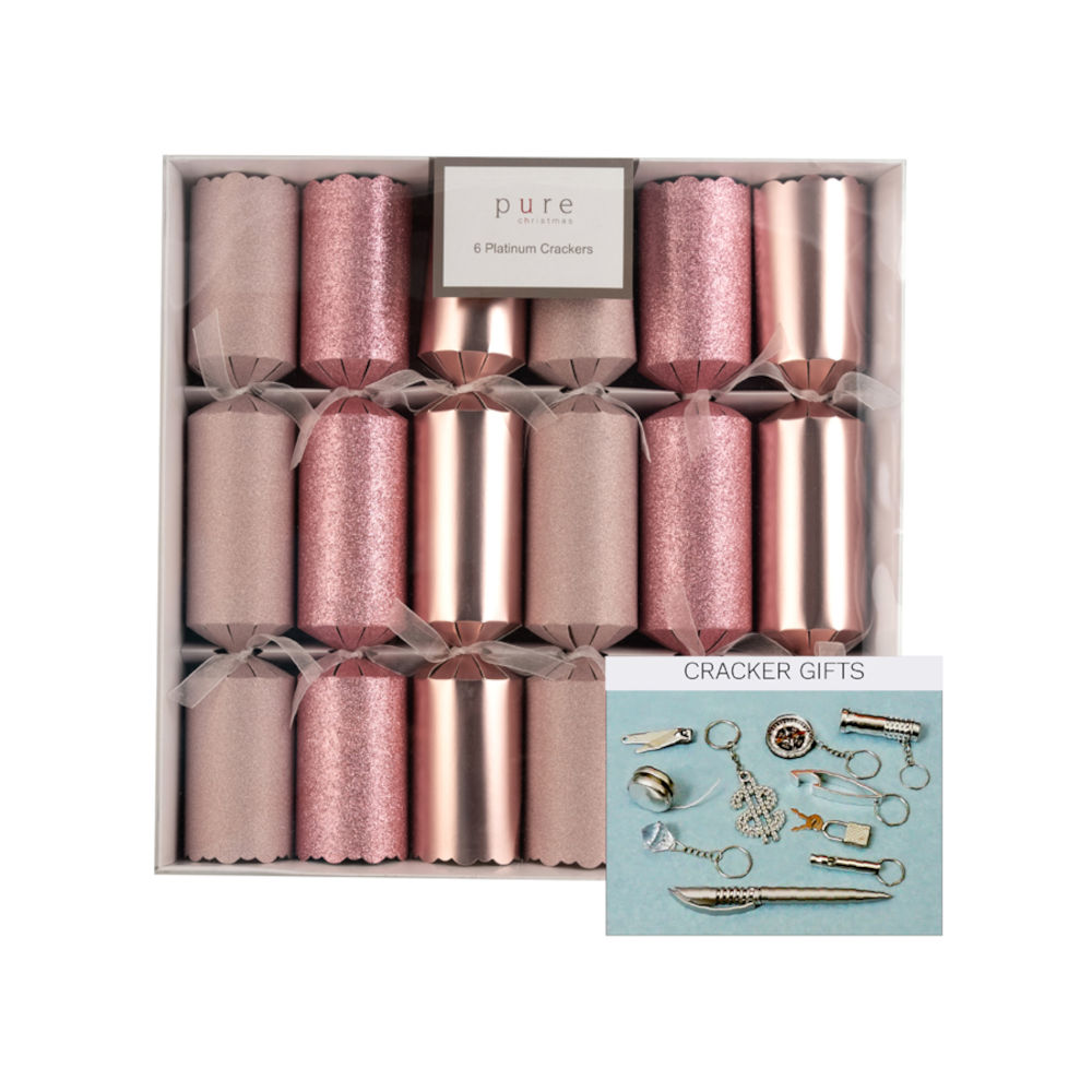 Pure Christmas Platinum Crackers Pink & Rose Gold 36cm (Set of 6) | Minimax