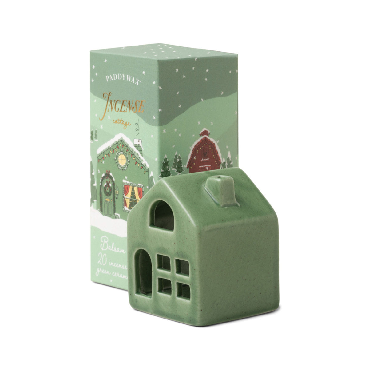 Paddywax Balsam & Fir Incense Cone Holiday Ceramic Cottage Green | Minimax