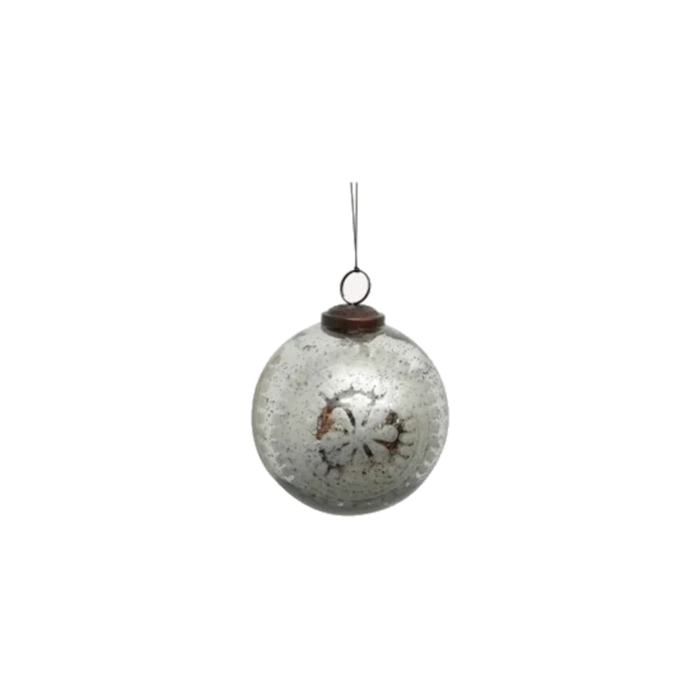 French Country Blast Glass Bauble Silver 8cm | Minimax