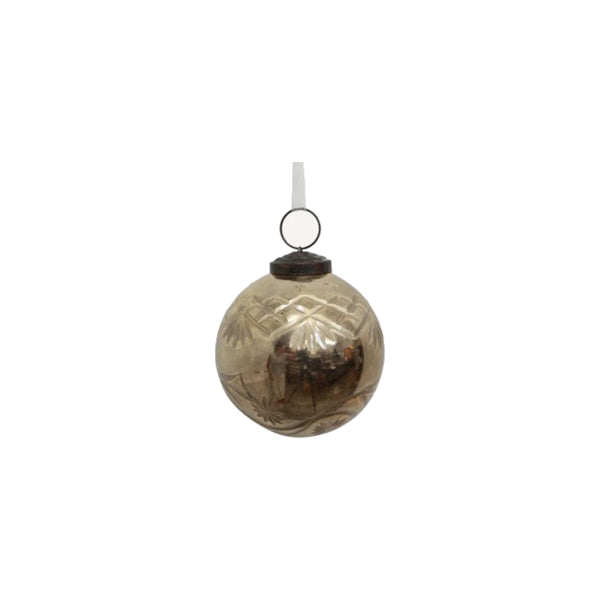 French Country Etched Glass Bauble Gold 8cm | Minimax