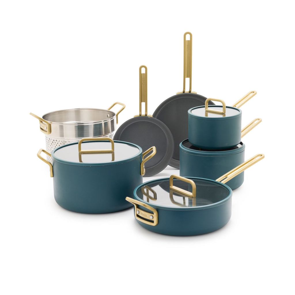 GreenPan™ Stanley Tucci™ Ceramic Nonstick Cookware Set Teal 7 Piece | Minimax