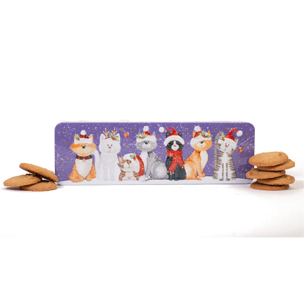 Farmhouse Biscuits Embossed Christmas Cat Biscuit Tin 225g | Minimax