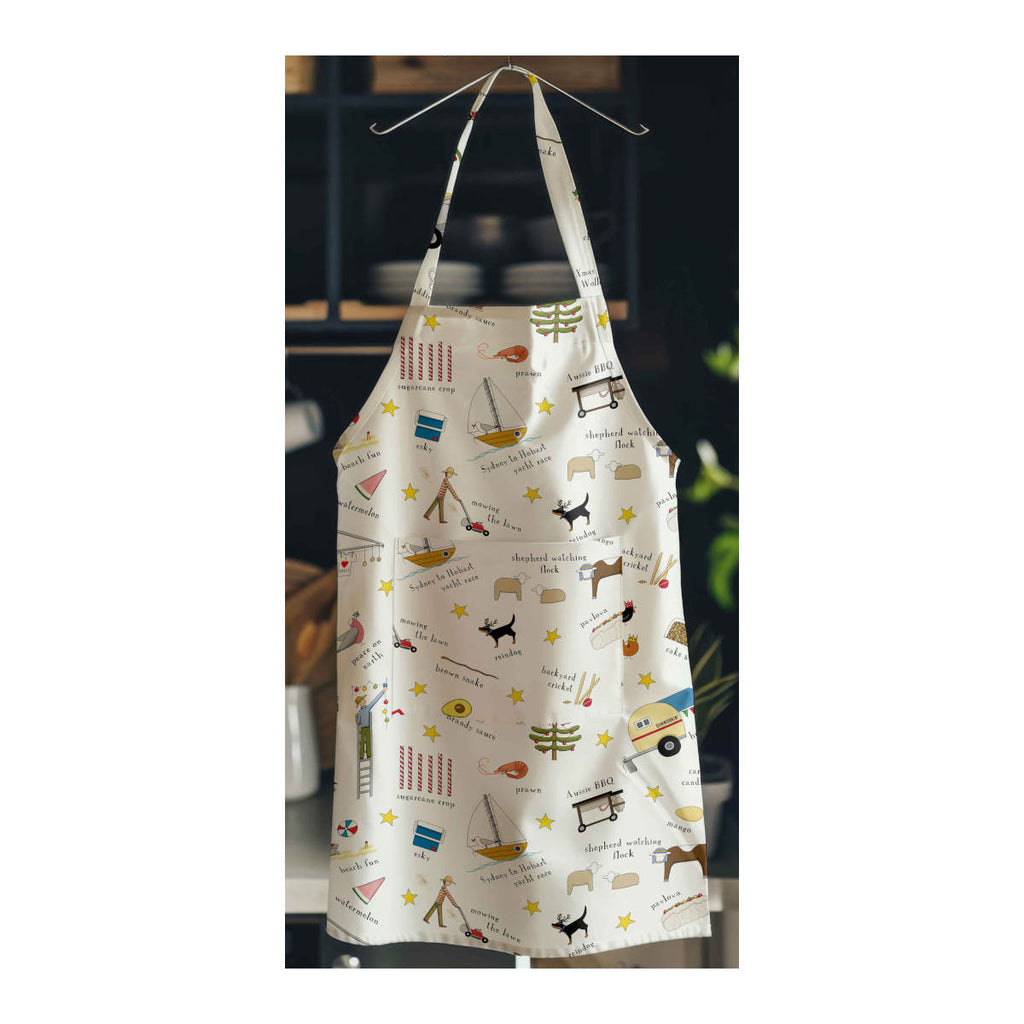 Red Tractor Design Christmas In Australia Toss Cotton Apron | Minimax