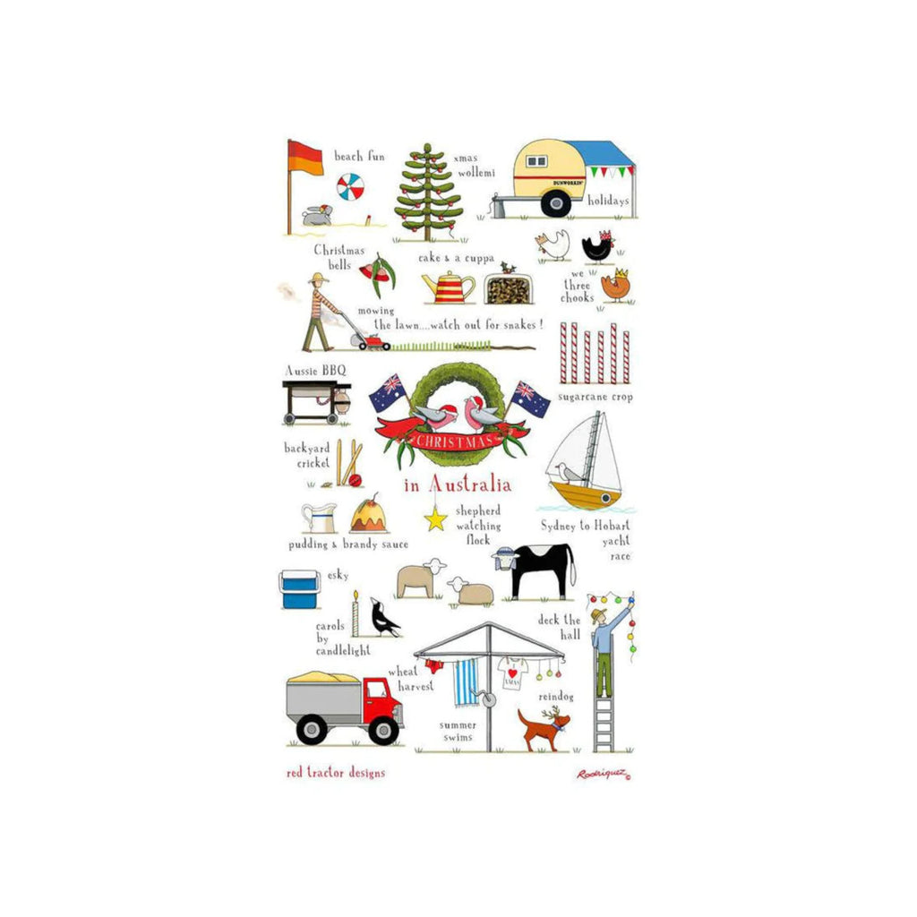 Red Tractor Design Tea Towel Christmas in Australia | Minimax