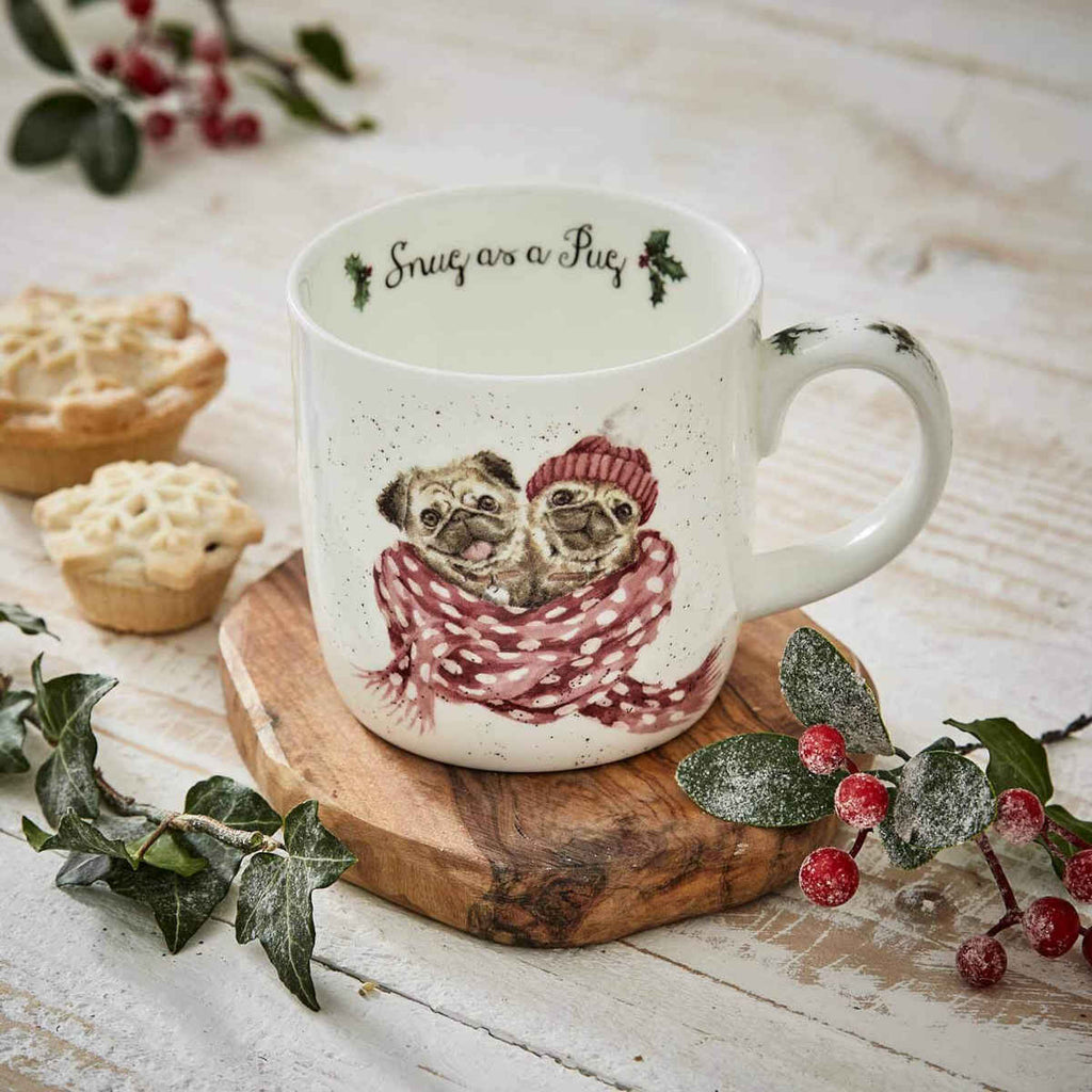 Royal Worcester Wrendale Snug as a Pug Christmas Mug 300ml | Minimax