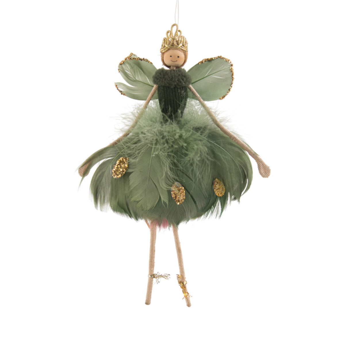 Pure Christmas Feathered Fairy Christmas Decoration Green 17cm