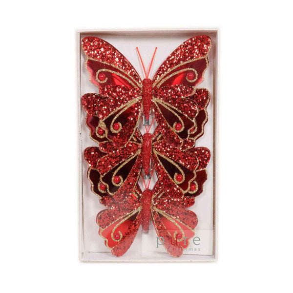 Pure Christmas Butterfly Clip Red Gold Set of 3 | Minimax