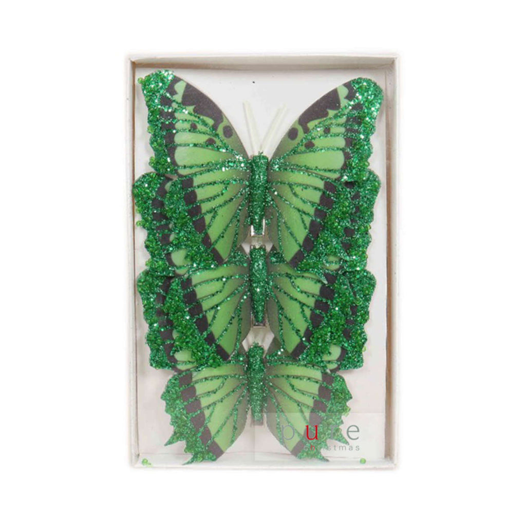 Pure Christmas Feather Butterfly Clip Emerald Green Set of 3 | Minimax