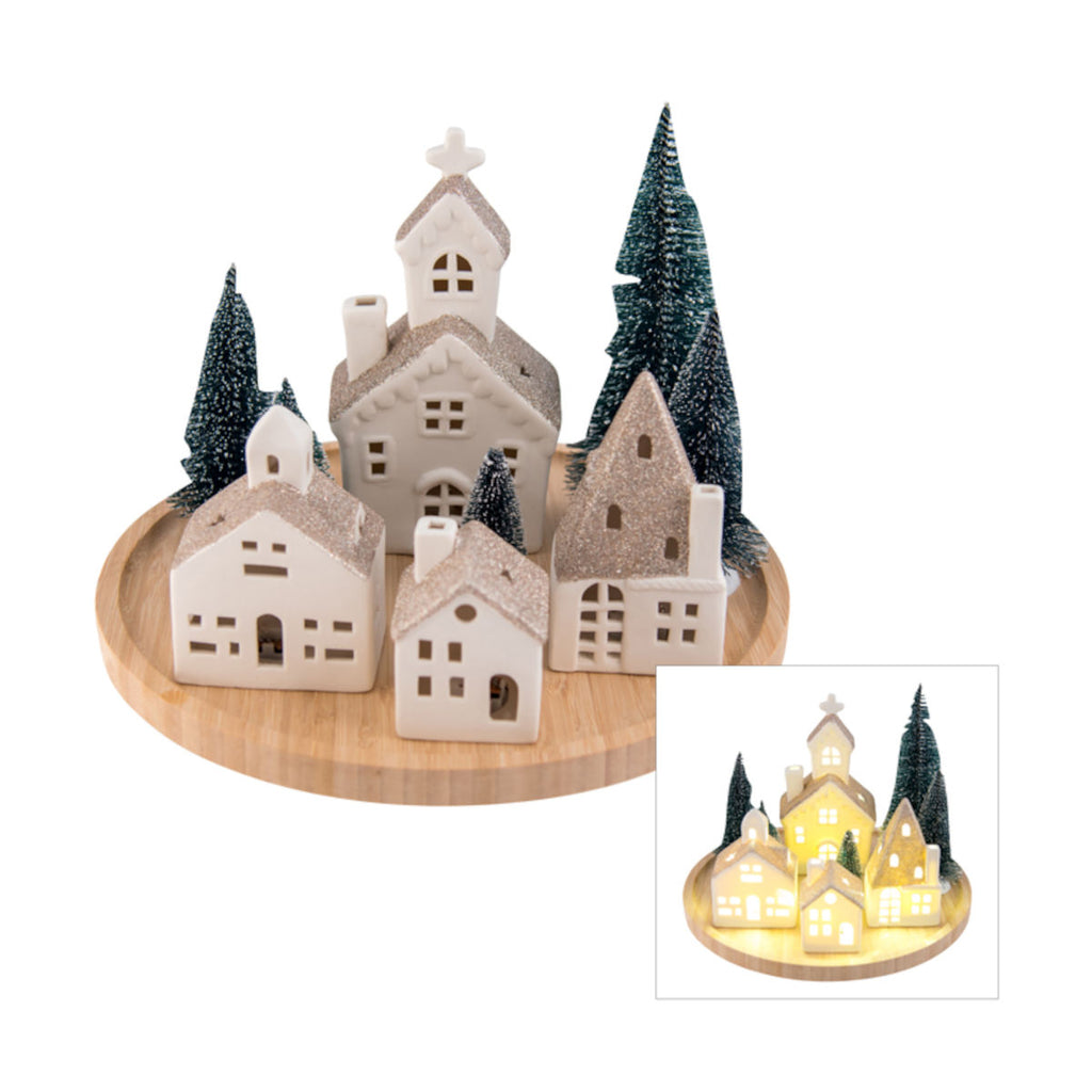 Pure Christmas Round Christmas House Tray with LED Champagne 30cm | Minimax