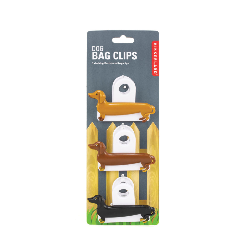 Kikkerland Sausage Dog Bag Clips Black & Brown Set of 3 | Minimax