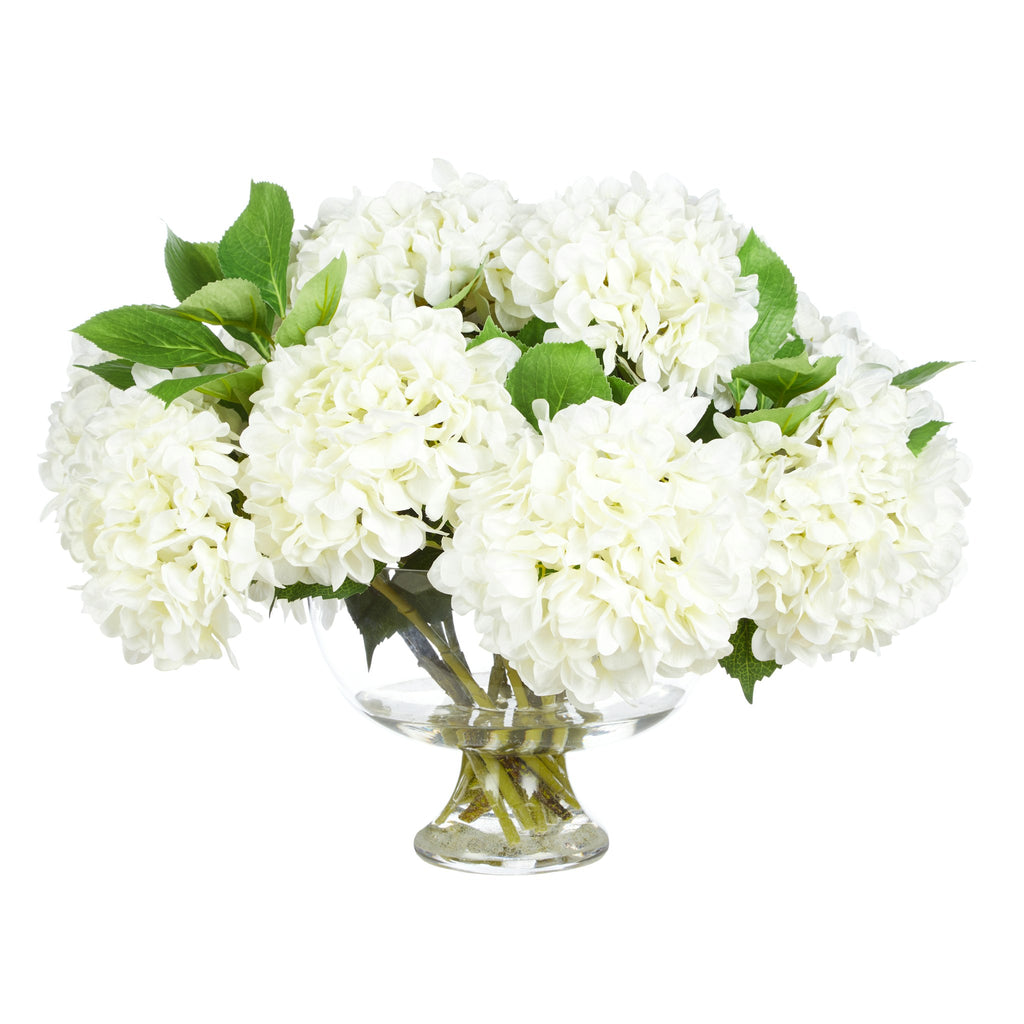 Rogue Garden Hydrangea Mix-Dahlia Bowl White & Glass 70x69x62cm