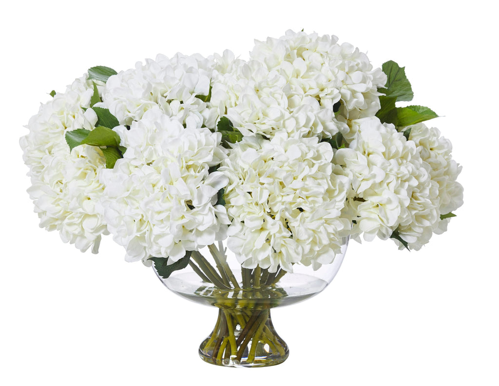 Rogue Garden Hydrangea Mix-Dahlia Bowl White & Glass 70x69x62cm